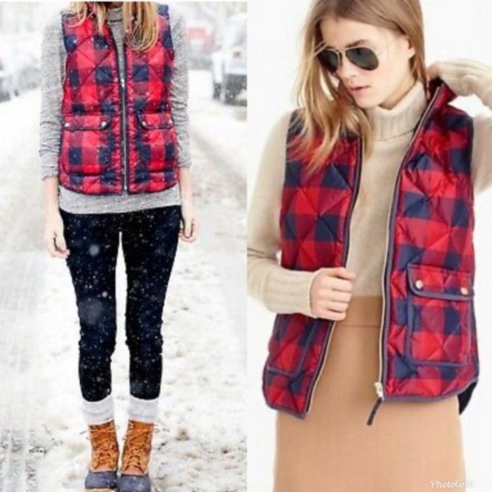 Red/Navy Buffalo Check Quilted Down Excursion Vest